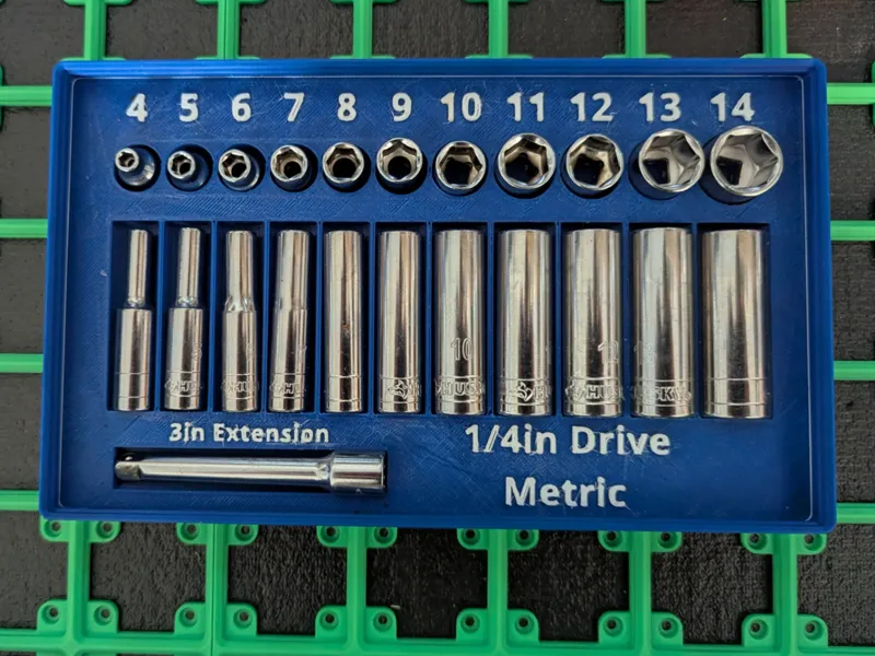 Gridfinity 1/4in 4-14mm Socket + Deep Holder
