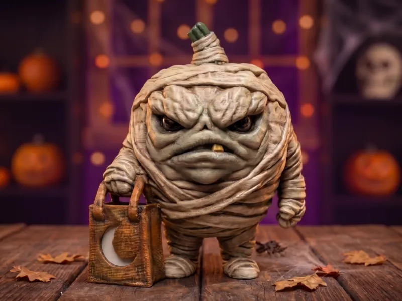 Halloween Pumpkin wearing a Mummy costume
