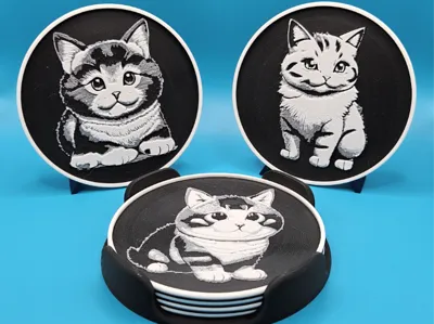 Cute Stylised Cat Coaster Set