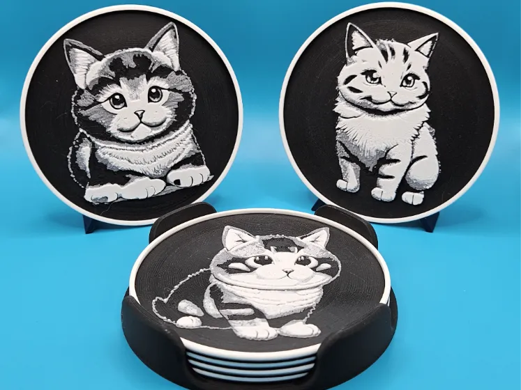 Cute Stylised Cat Coaster Set