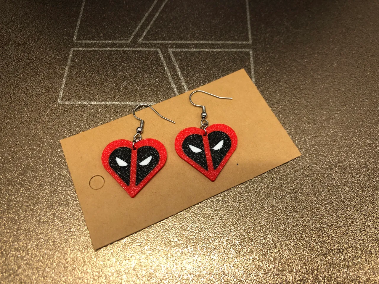 Deadpool Heart Valentines earrings view 2