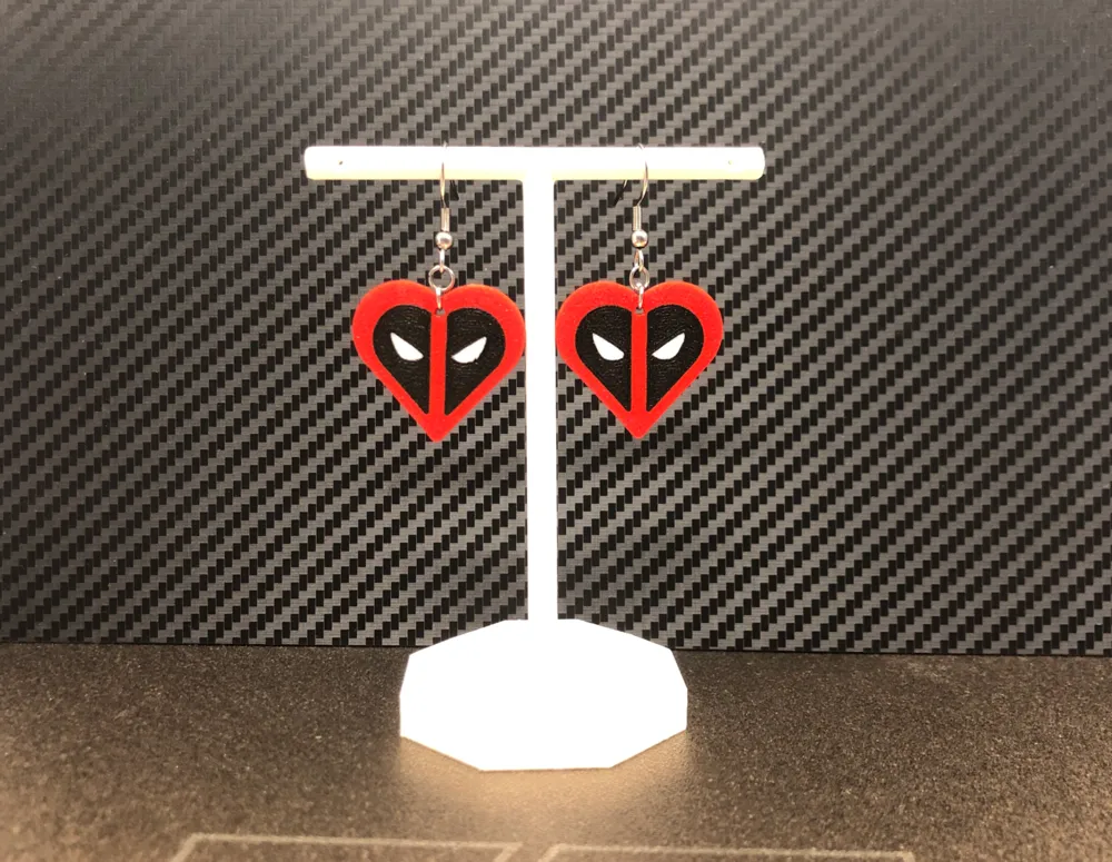Deadpool Heart Valentines earrings by Simon3D - MakerWorld