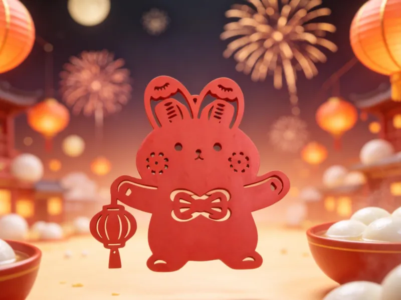 开心闹元宵--兔子窗花挂件