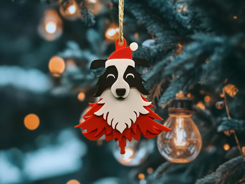 Border collie christmas tree pendant