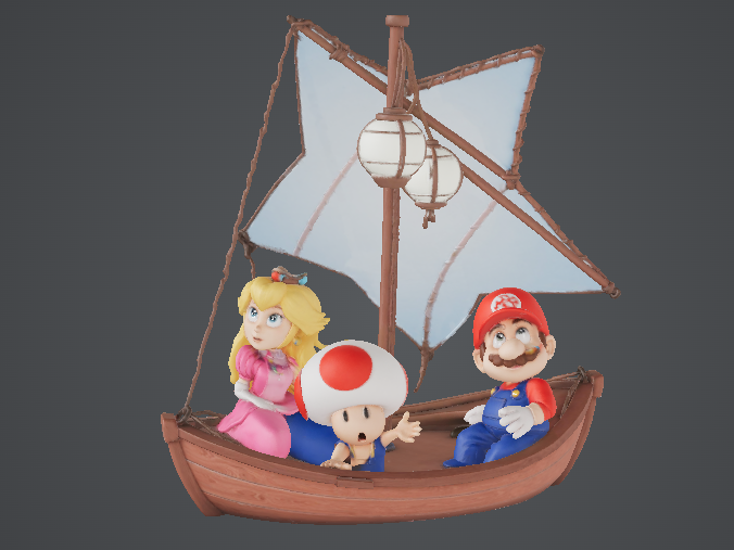 Bateau décoratif Mario Peach & Toad style Nintendo