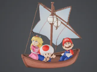 Bateau décoratif Mario Peach & Toad style Nintendo
