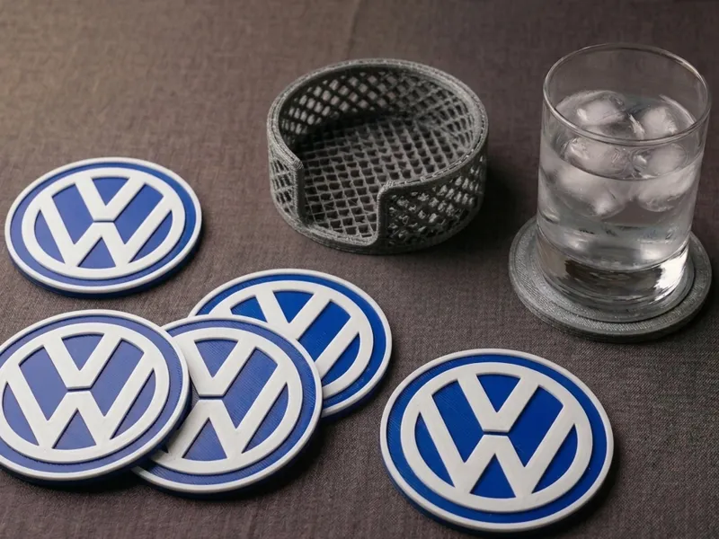 Volkswagen Logo Coasters - Set with Holder