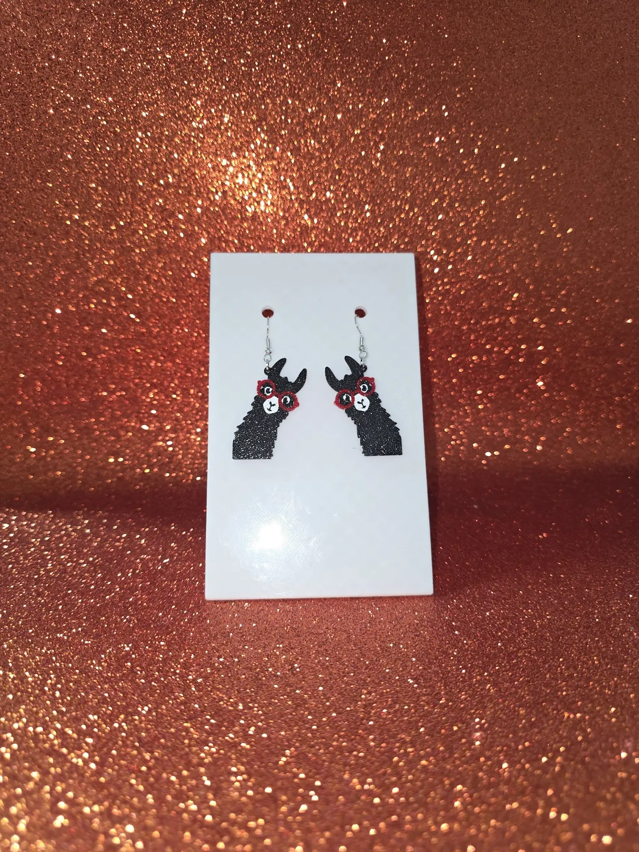 Crazy llama earrings view 2