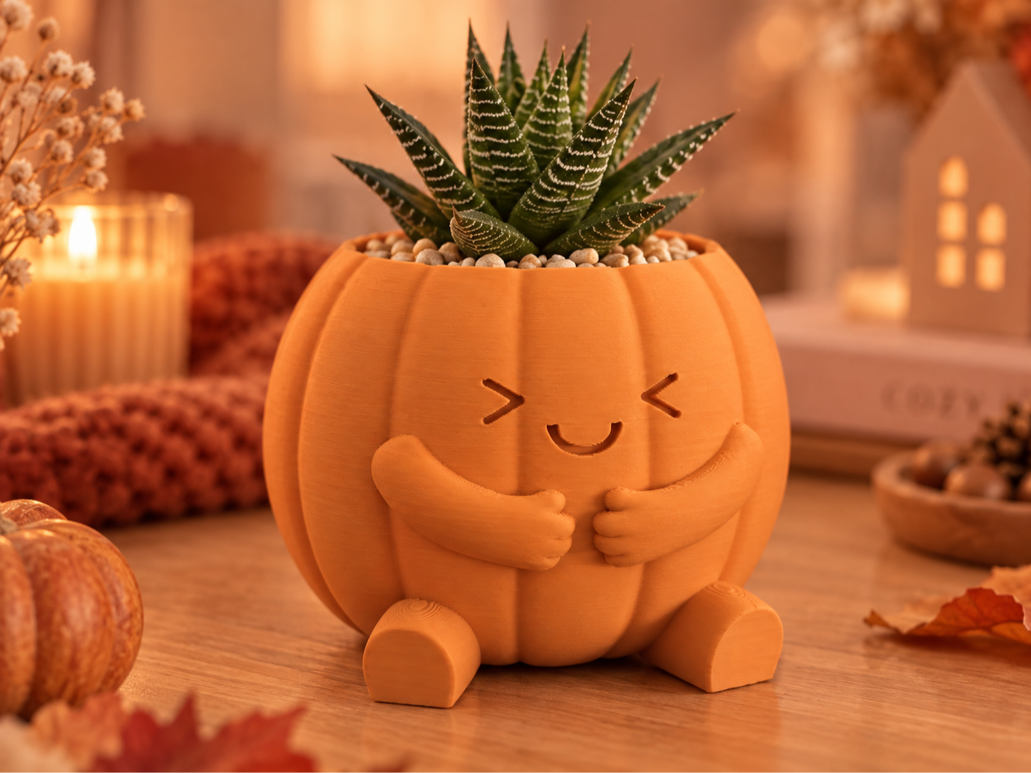 Happy Pumpkin Planter - Cozy Fall Decor - 1