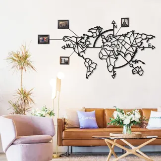 World Map Compass Wall Art, Photo Map