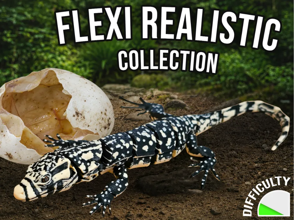 Letrero o emblema decorativo: Realistic Flexi Monitor Lizard Baby. Referencia del modelo original.