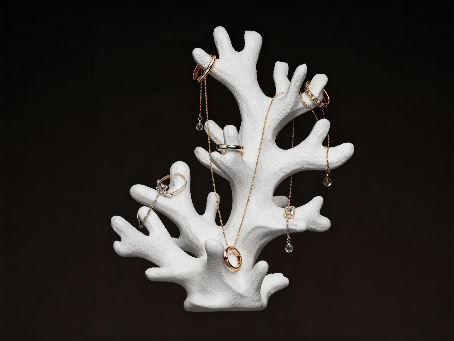 珊瑚艺术戒指首饰托盘摆件Coral art ring jewelry tray display