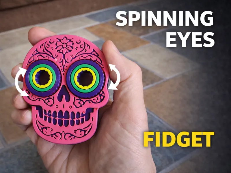 Sugar Skull Fidget Spinner – Print in Place Eyes
