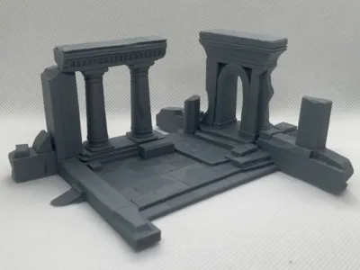 Broken Temple - Miniature Base Tabletop Scenery 