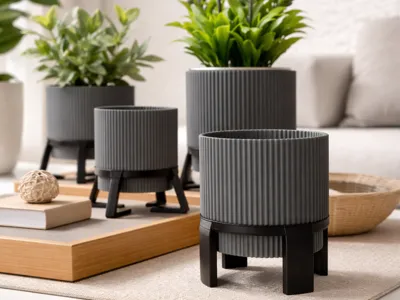 Flower Pot Set of 3 with Stand