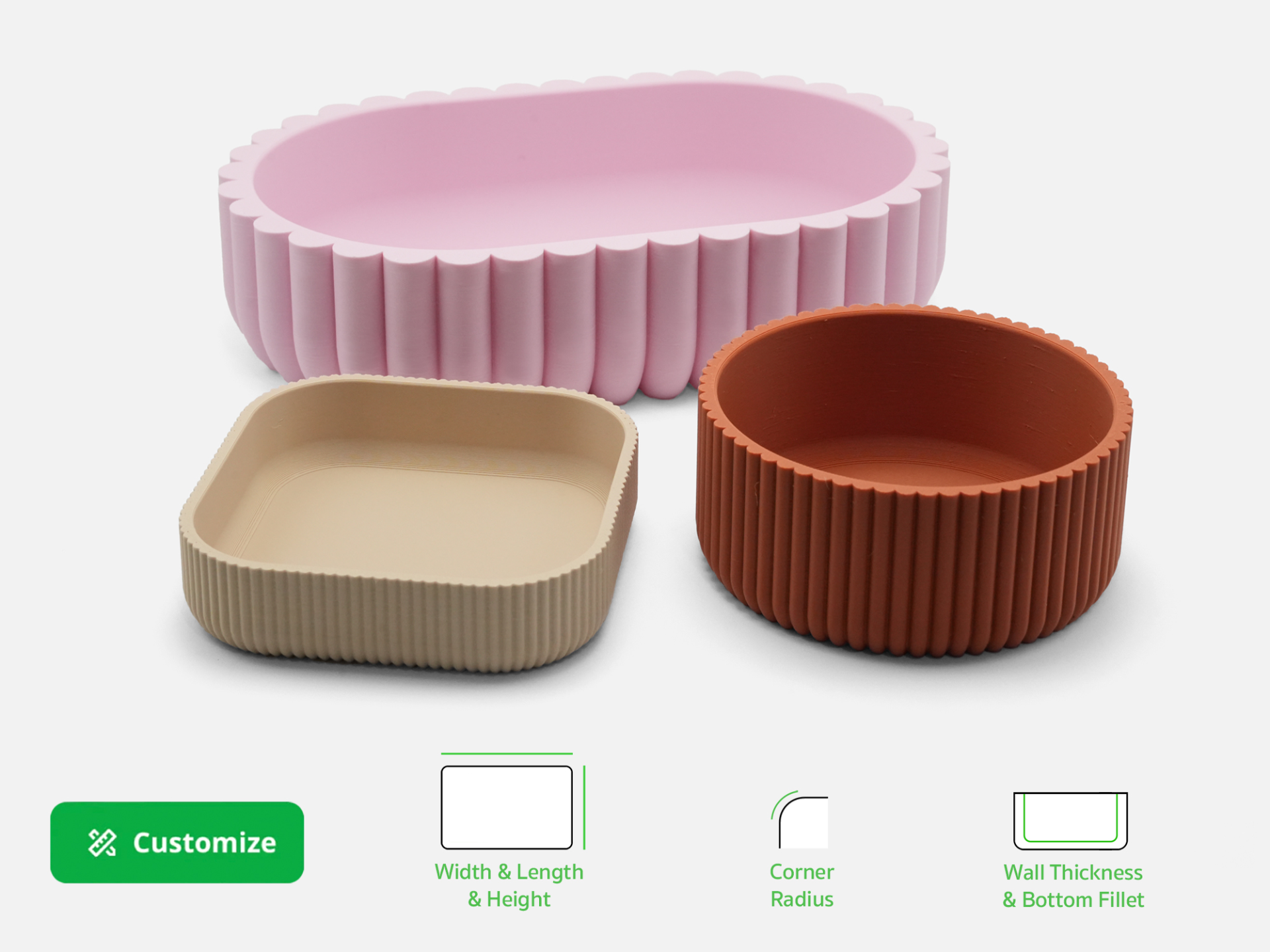 Customizable Ribbed Tray/Bowl (Parametric)