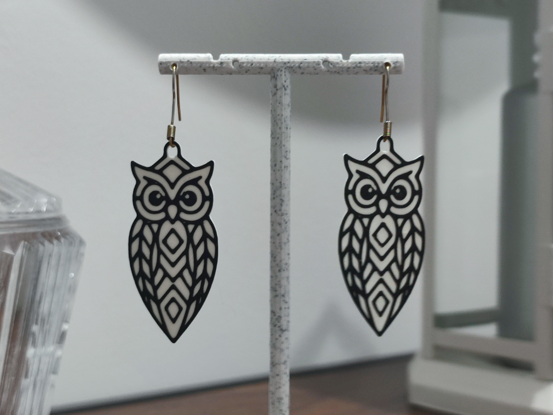 Aretes Búho Sabio - 3D printed Earrings, in stock in India