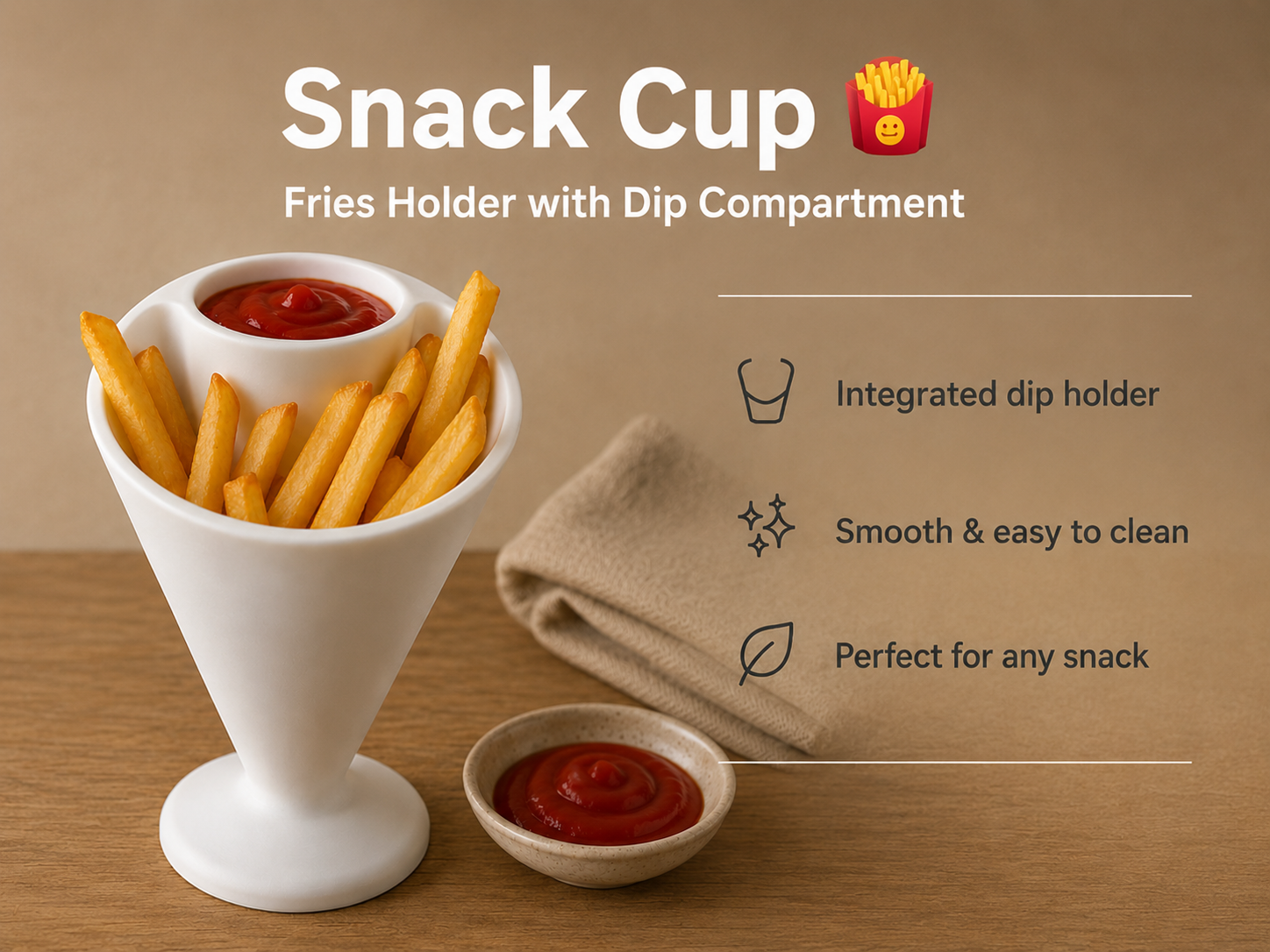 Snack Cup | Fries Holder + Dip Compartment