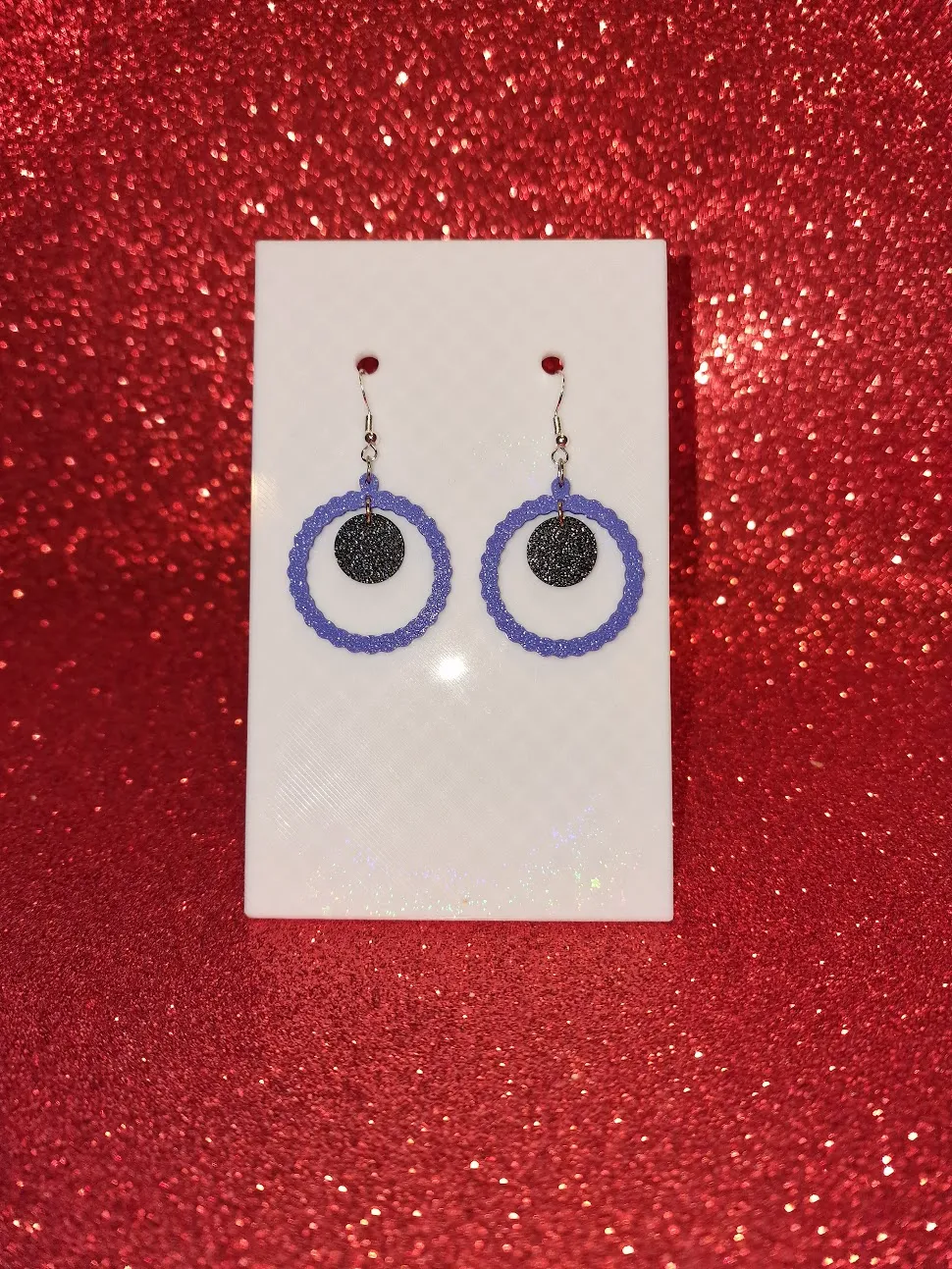 Black and purple rounds earrings view 2