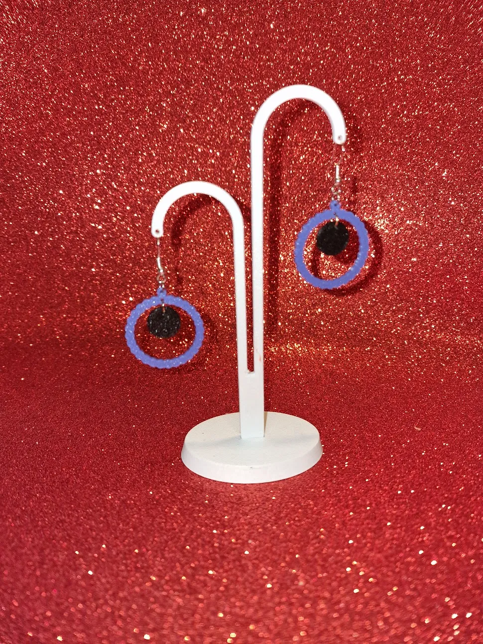 Black and purple rounds earrings view 3