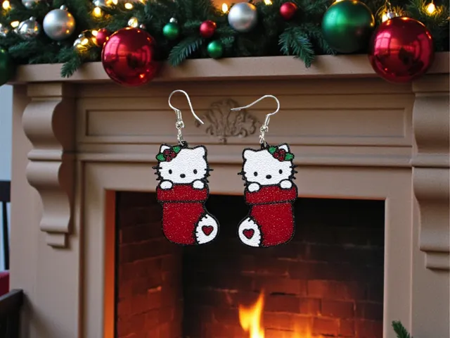 Hello Kitty in the Christmas stockings earrings