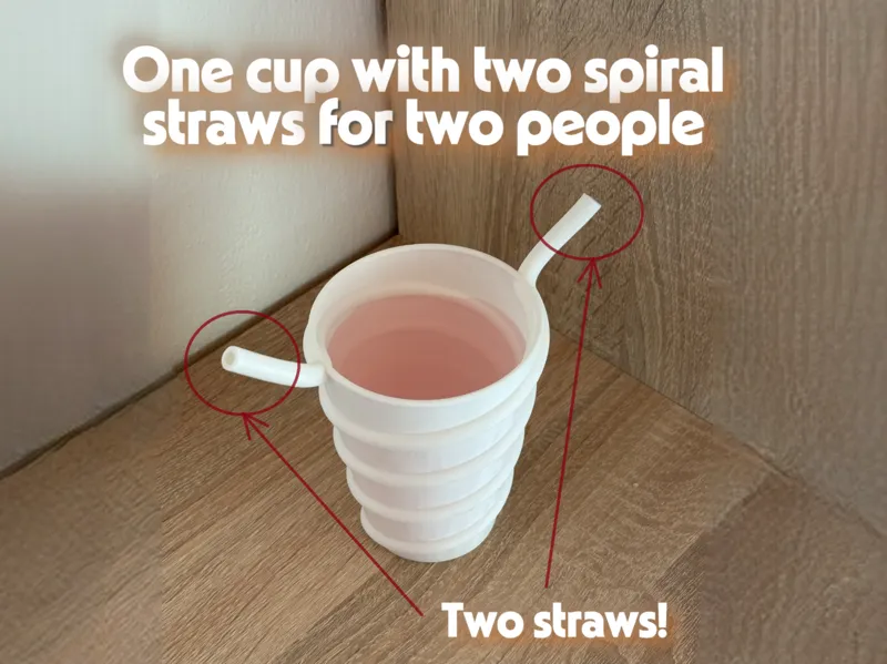 Spiral straw cup for 2 people