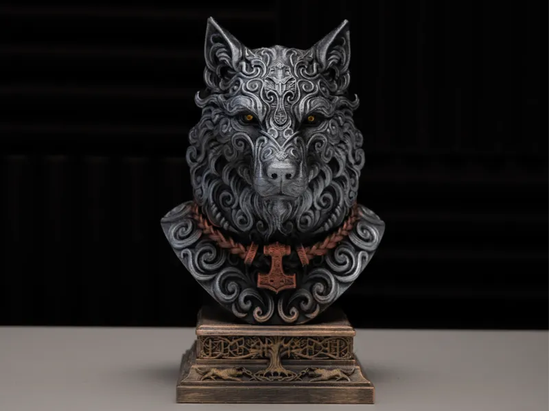 Fenrir Norse Wolf Bust - Detailed Viking Sculpture