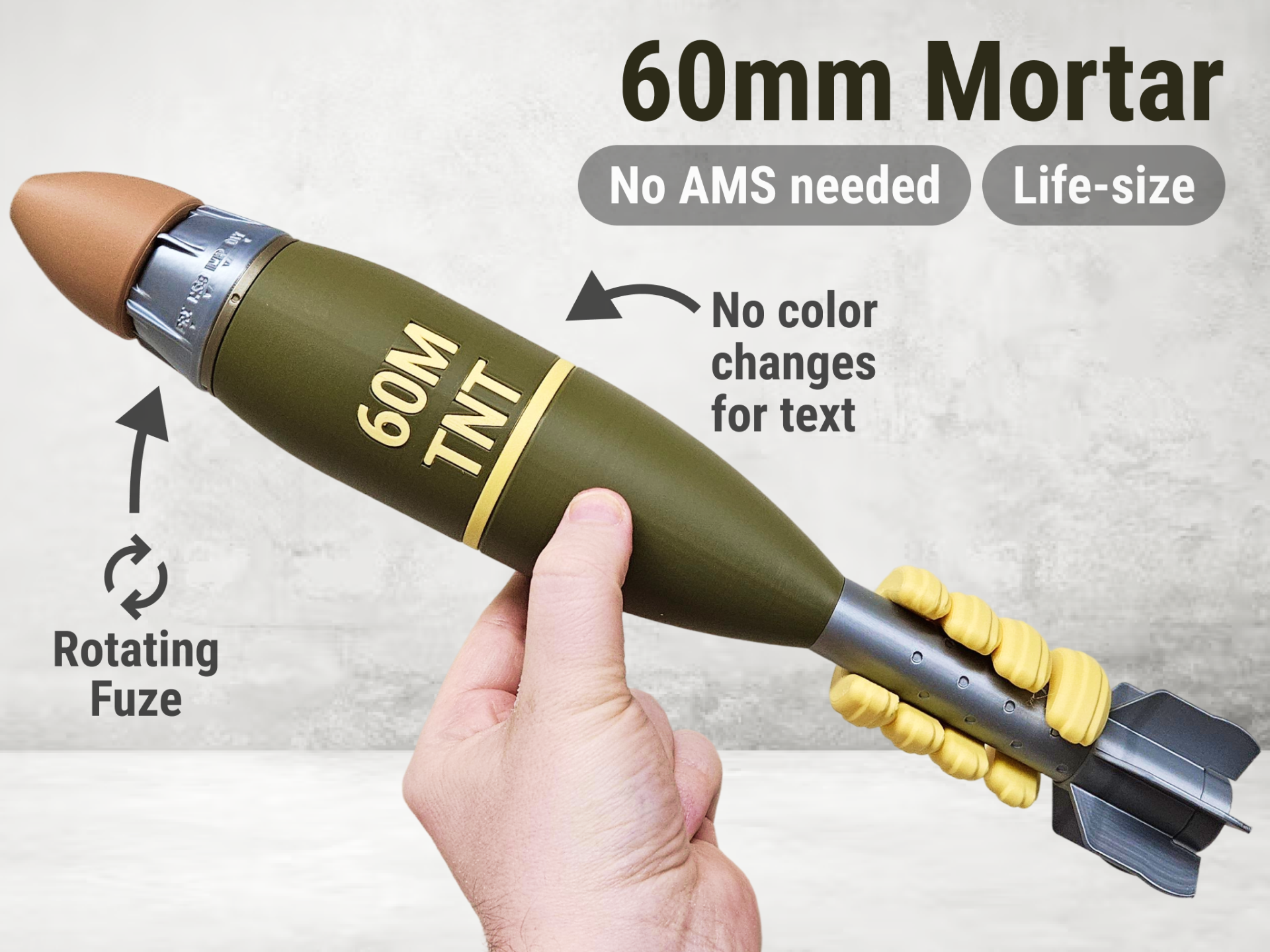60mm Mortar | Life-size | No AMS Needed