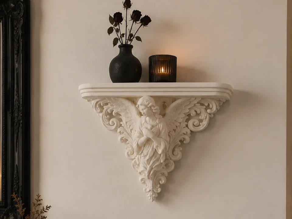 Estante o repisa: Gothic Angel Wall Shelf – Dark Fantasy Decor. Referencia del modelo original.
