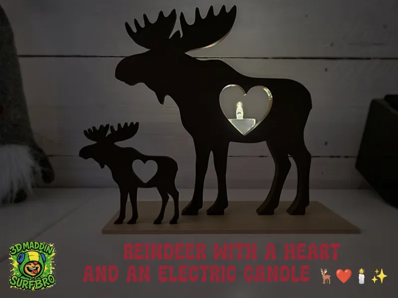 Reindeer with a Heart and an Electric Candle