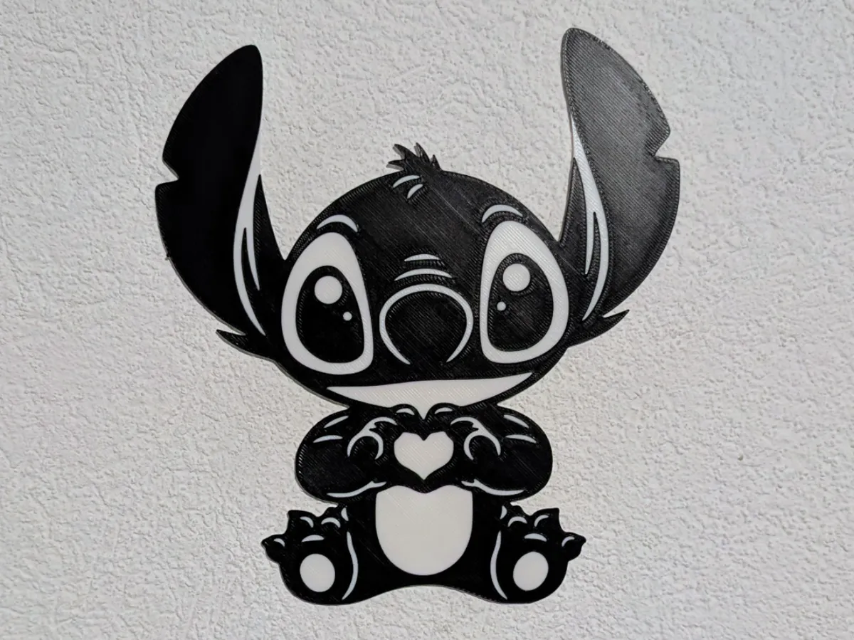 Wall Art: Cute Stitch making heart - Free 3D Print Model - MakerWorld
