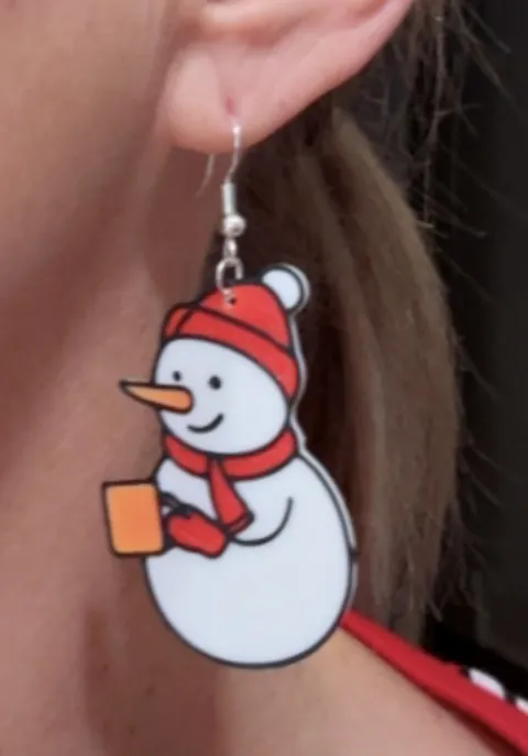 Snowman With Coffee Cup Earrings view 2