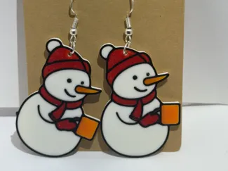 Snowman With Coffee Cup Earrings