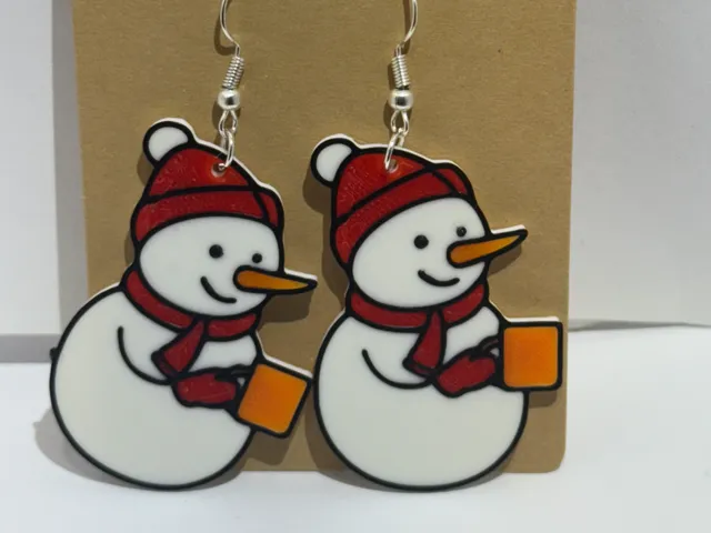 Snowman With Coffee Cup Earrings
