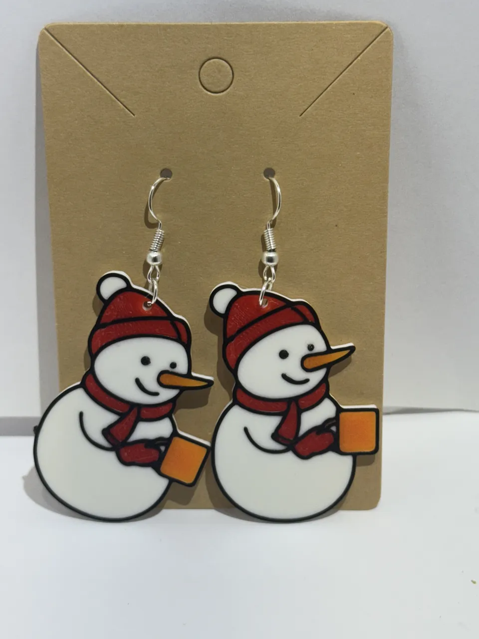 Snowman With Coffee Cup Earrings view 3