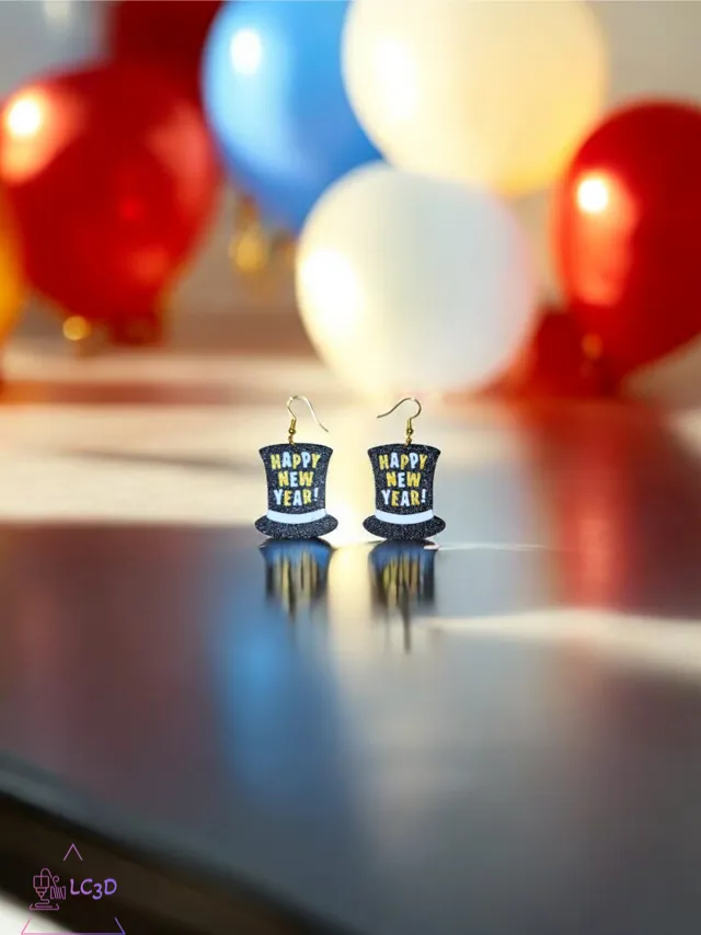 Happy new year hat earrings