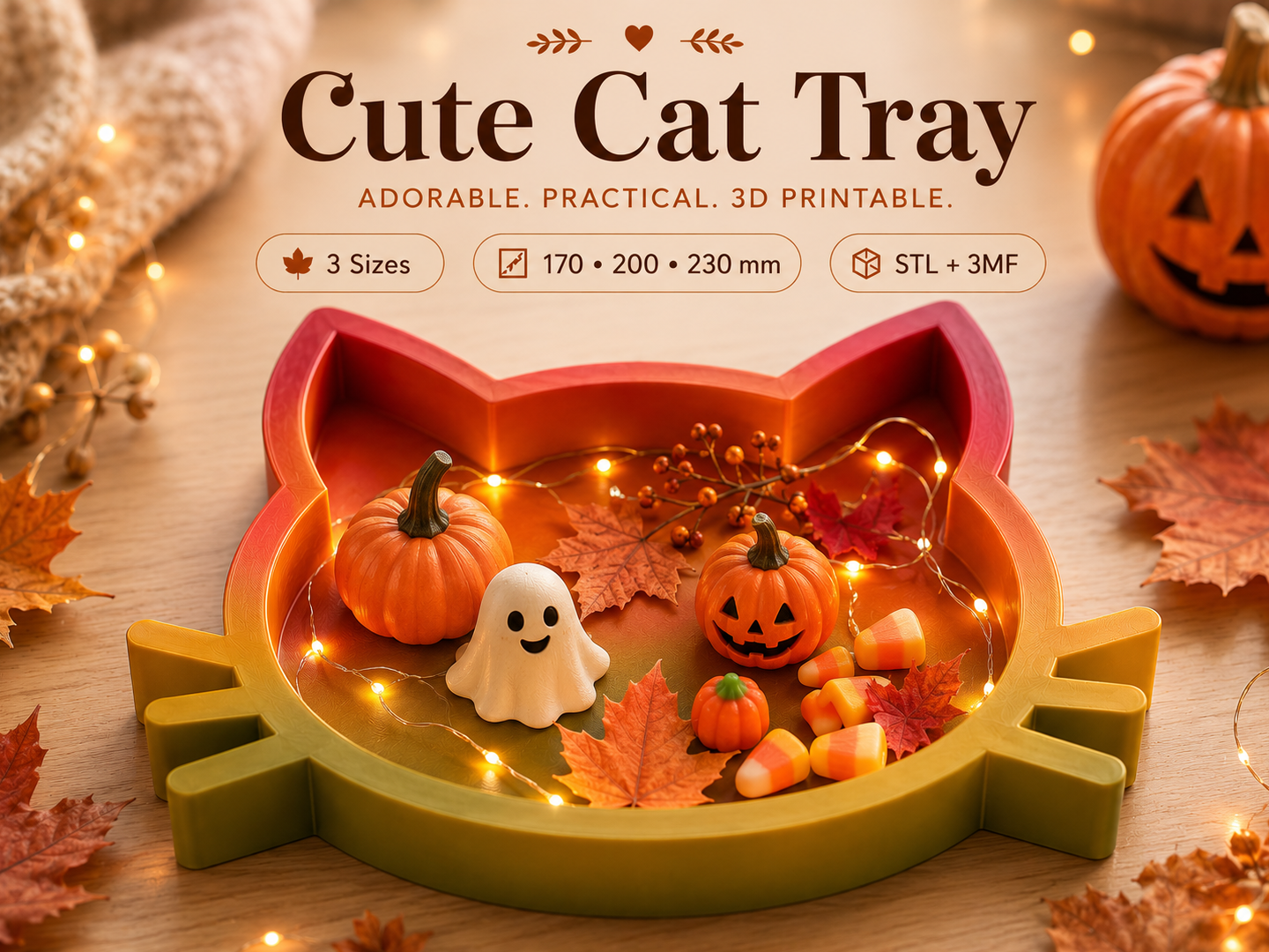 Cat Tray – Cute Catchall Organizer | 3 Sizes 3D model