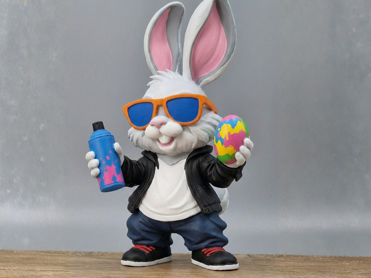 Cool Urban Easter Bunny with Graffiti and Egg
