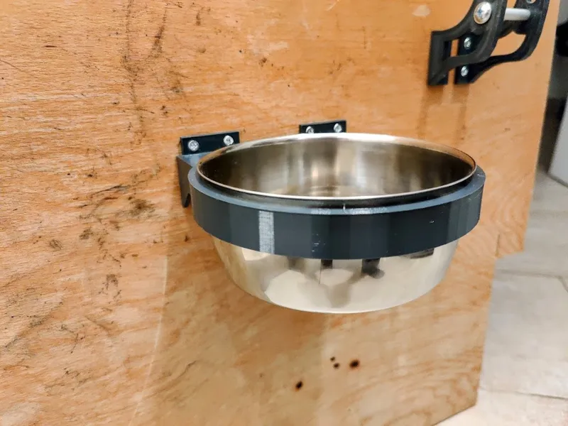 Camper detachable dog bowl holder