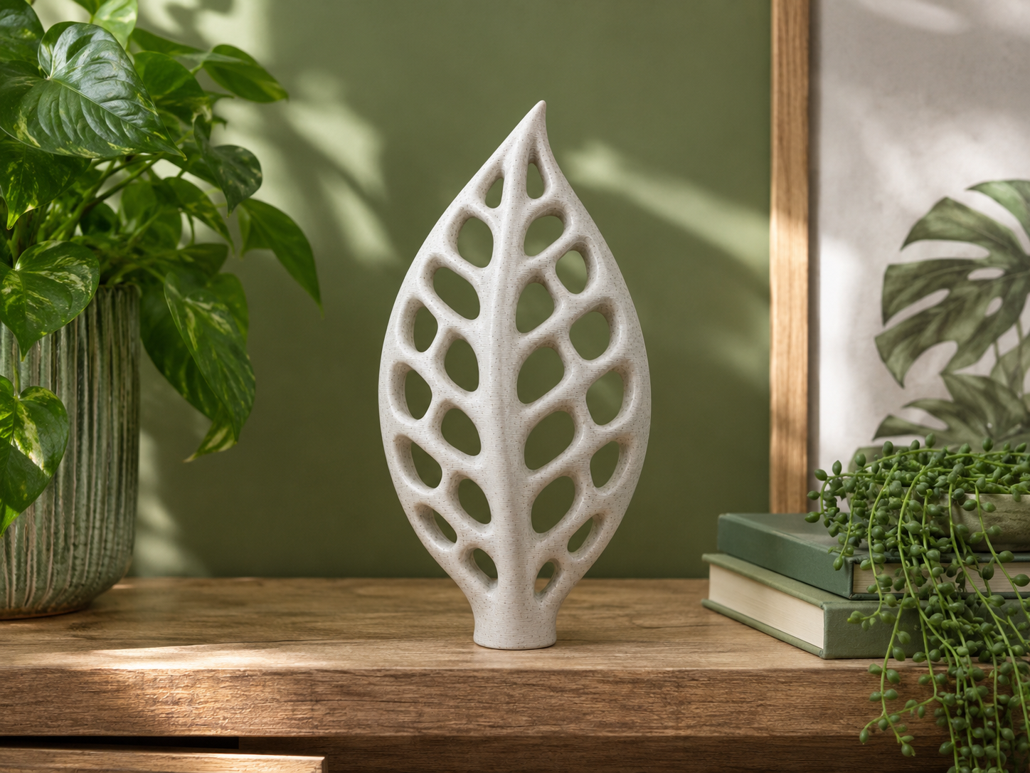Voronoi Leaf Statue – Marble Style Nature Decor