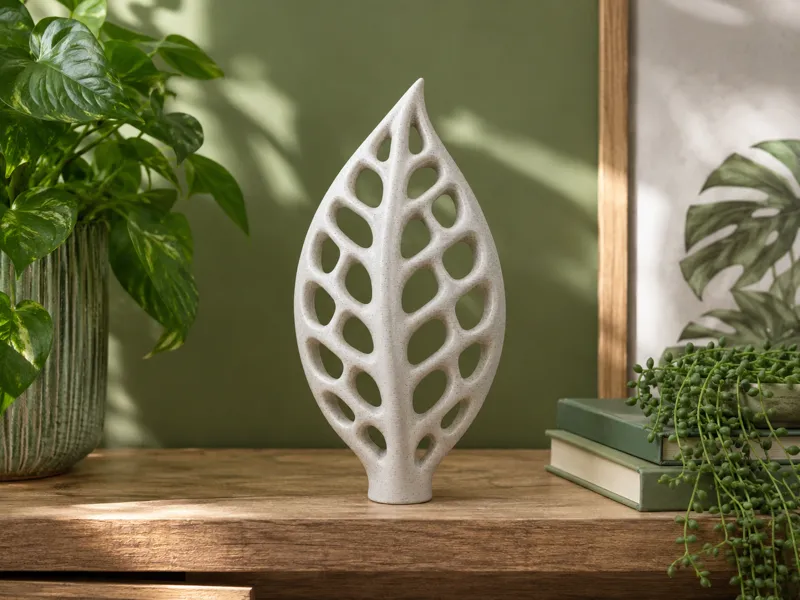 Voronoi Leaf Statue – Marble Style Nature Decor