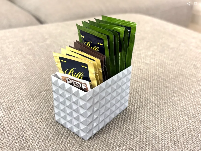 oil, vinegar, sugar sachets box (vase mode)
