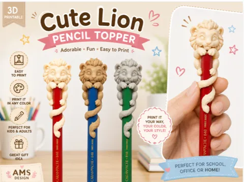 Letrero o emblema decorativo: Cute Lion Pencil Topper – Hugging Lion — referencia de MakerWorld