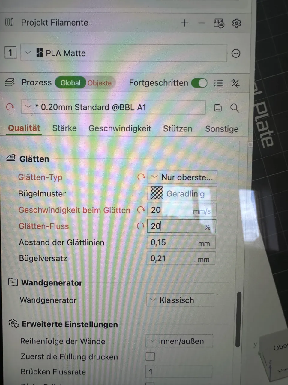 complete ironing test calibration view 2