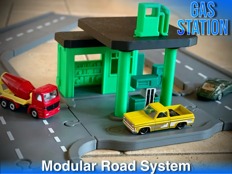 Gas Station & Shop for Modular Toy Roads | 1:64/87