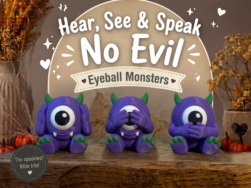 Soporte: Hear, See & Speak No Evil Eyeball Monsters. Referencia del modelo original.