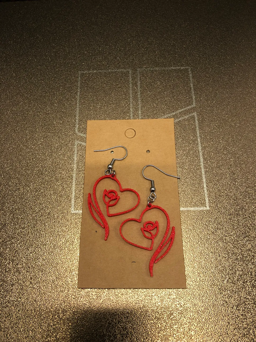 Heart & rose earrings view 2