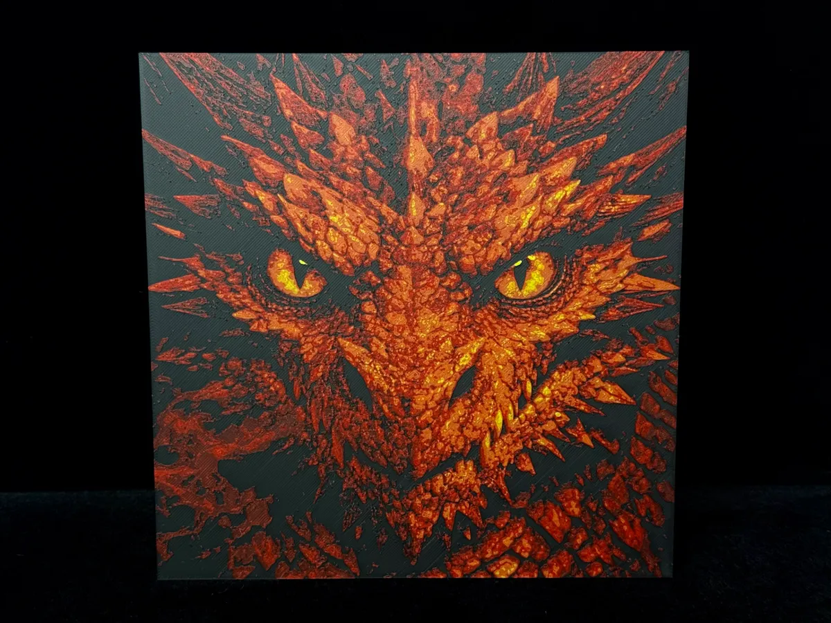 Fire Dragon's Gaze HueForge 200x200 - Free 3D Print Model - MakerWorld