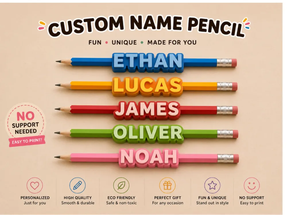 Letrero o emblema decorativo: Parametric Personalized Threadable Names – Pencil. Referencia del modelo original.