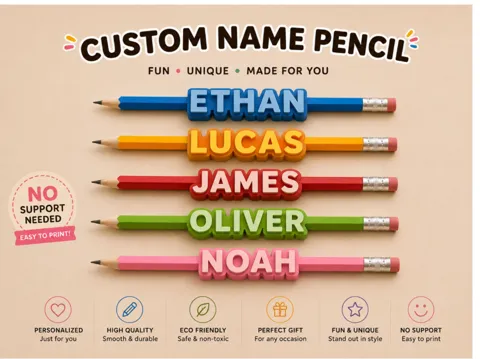 Letrero o emblema decorativo: Parametric Personalized Threadable Names – Pencil — referencia de MakerWorld